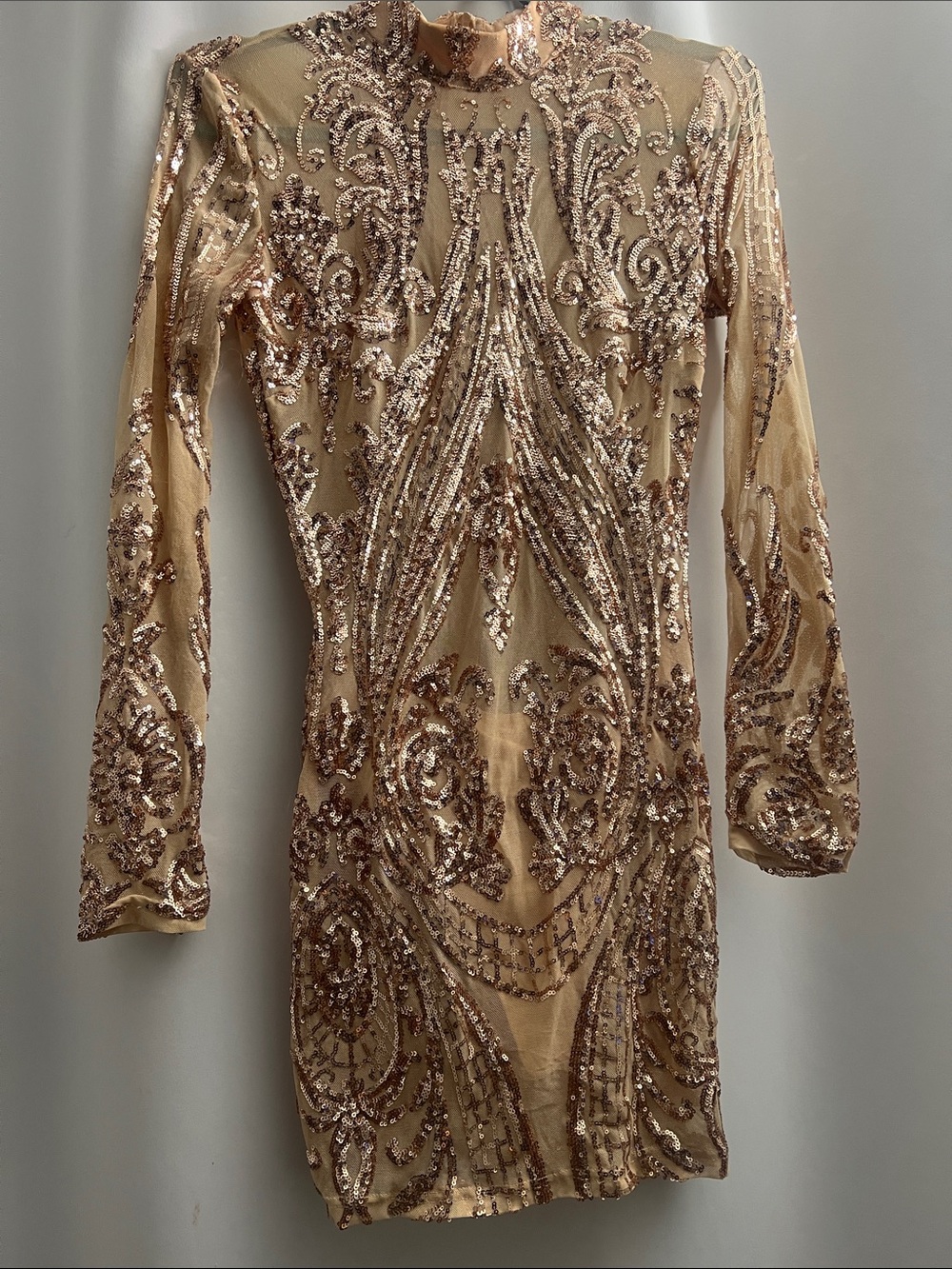 Banjul Nude Sequin Long-Sleeve Bodycon Dress